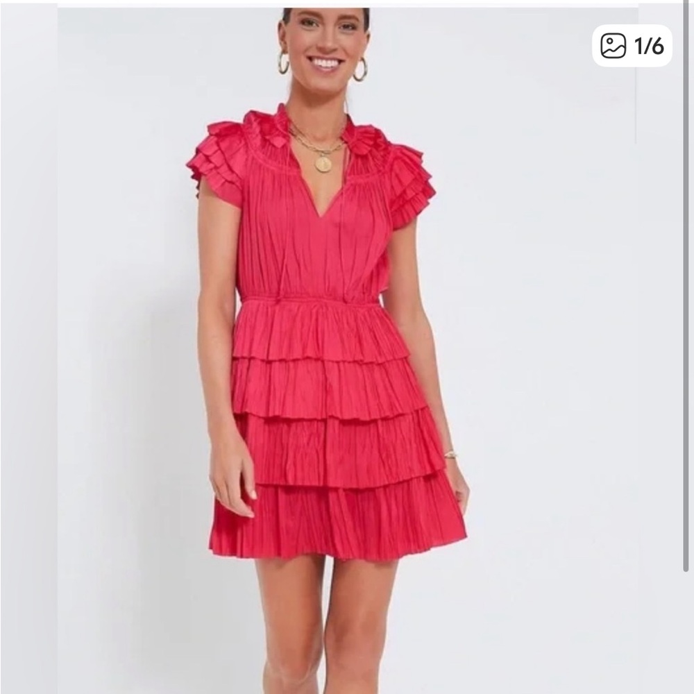 ULLA JOHNSON vesna ruffled mini dress in pink Sz 6 NWOT
